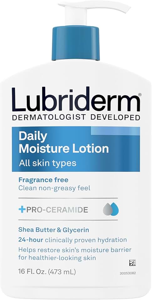 Lubriderm Fragrance Free Daily Moisture Lotion + Pro-Ceramide, Shea Butter &amp; Glycerin, Face, Hand &amp; Body Lotion for Sensitive Skin, Hydrating Lotion for Healthier-Looking Skin, 16 fl. oz