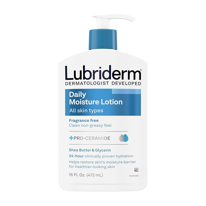 Loção corporal Lubriderm Daily Moisture sem fragrância com Pro-Ceramide, manteiga de karité e glicerina, 473 mL