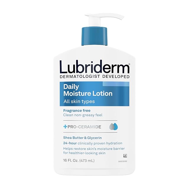 Lubriderm Fragrance Free Daily Moisture Lotion Pro-Ceramide Shea Butter Glycerin Face Hand Body Lotion for Sensitive Skin Hydrating