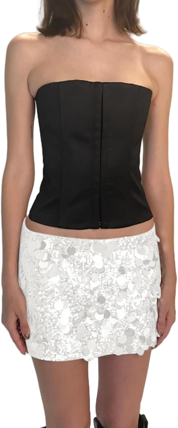 ANKOMINA Women's Sexy Shiny Sequin Mini Skirt Glitter Low Waist Pencil Skirts Bodycon Dance Party Club Short Skirt - Image 4