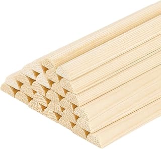 PH PandaHall 50pcs Split Wood Dowel Rods, 12 Inch x 1/2 Inch Half Wooden Dowels Unfinished Fluted Molding Wood Crafts Sticks Doweling Rods for Crafts DIY Mini Dollhouse Projects Making