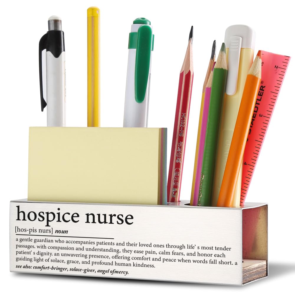 THRXOBN Elegante accesorio de escritorio para enfermeras de hospicio, regalo de agradecimiento para cuidadores compasivos, decoración de oficina con cita motivacional, soporte para bolígrafo de acero