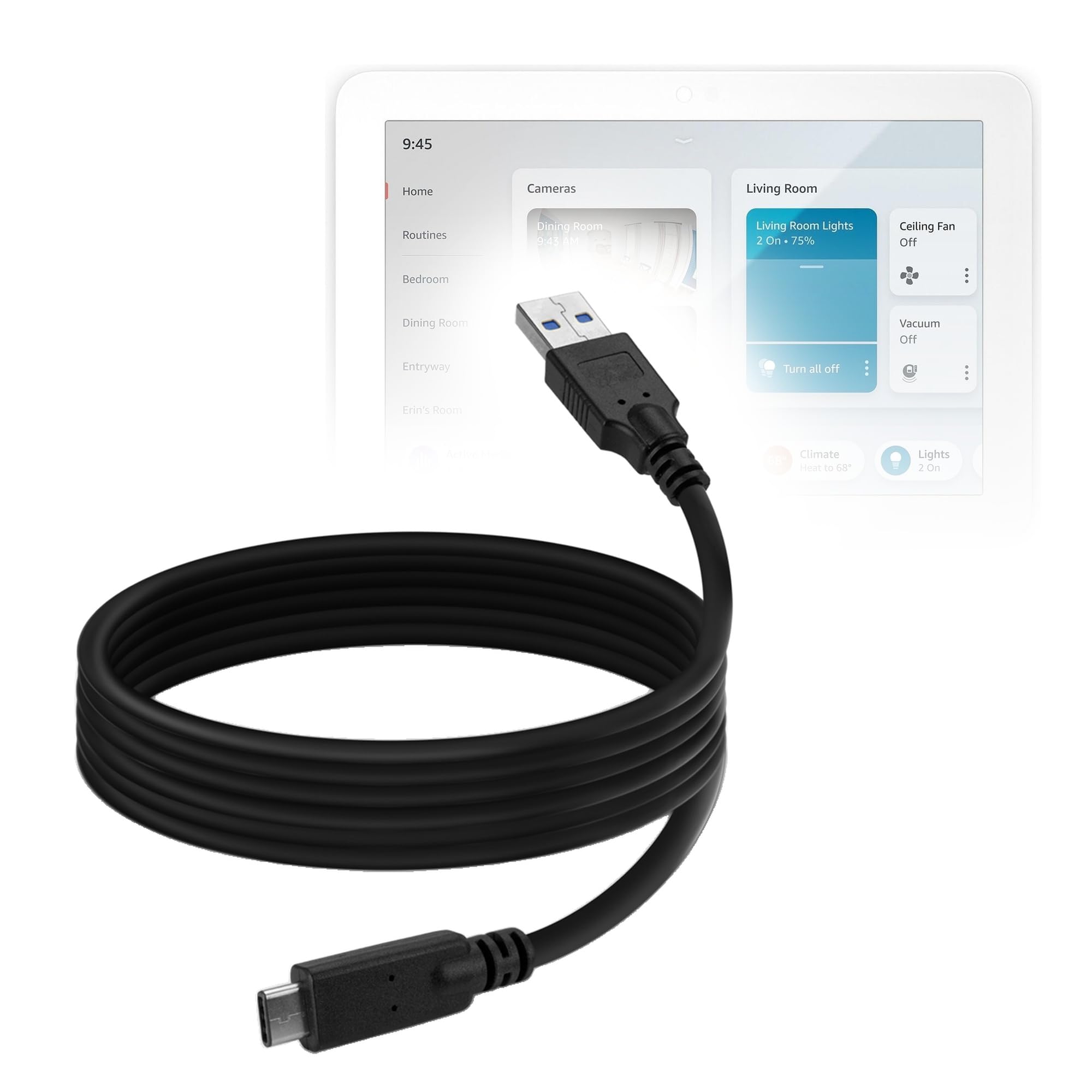 BoxWave Cable Compatible with Amazon Echo Hub (8 in) - DirectSync - USB 3.0 A to USB 3.1 Type C, USB C Charge and Sync Cable - 6ft - Black