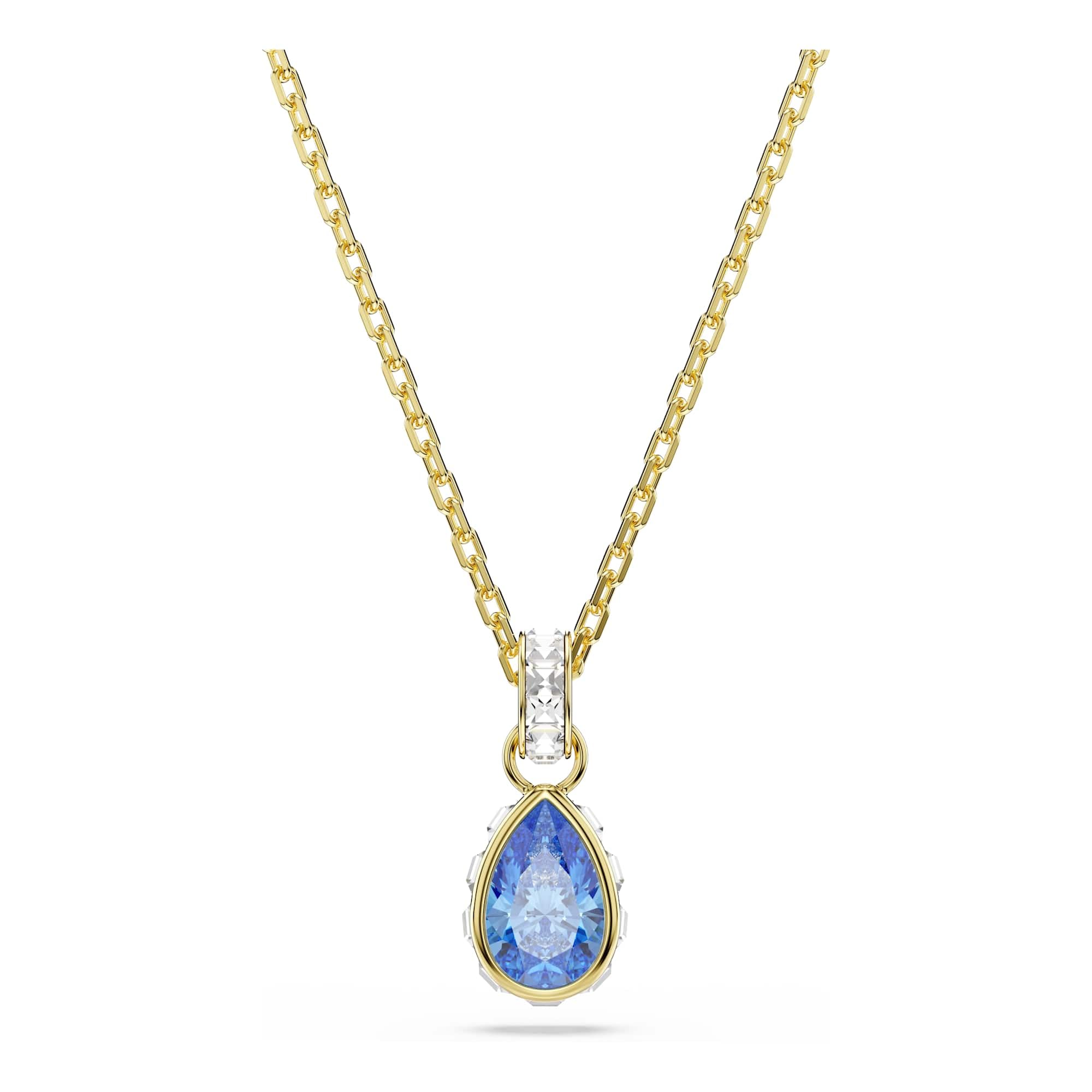 Swarovski Chroma Pendant, Pear Cut, Blue, 18K Gold Finish