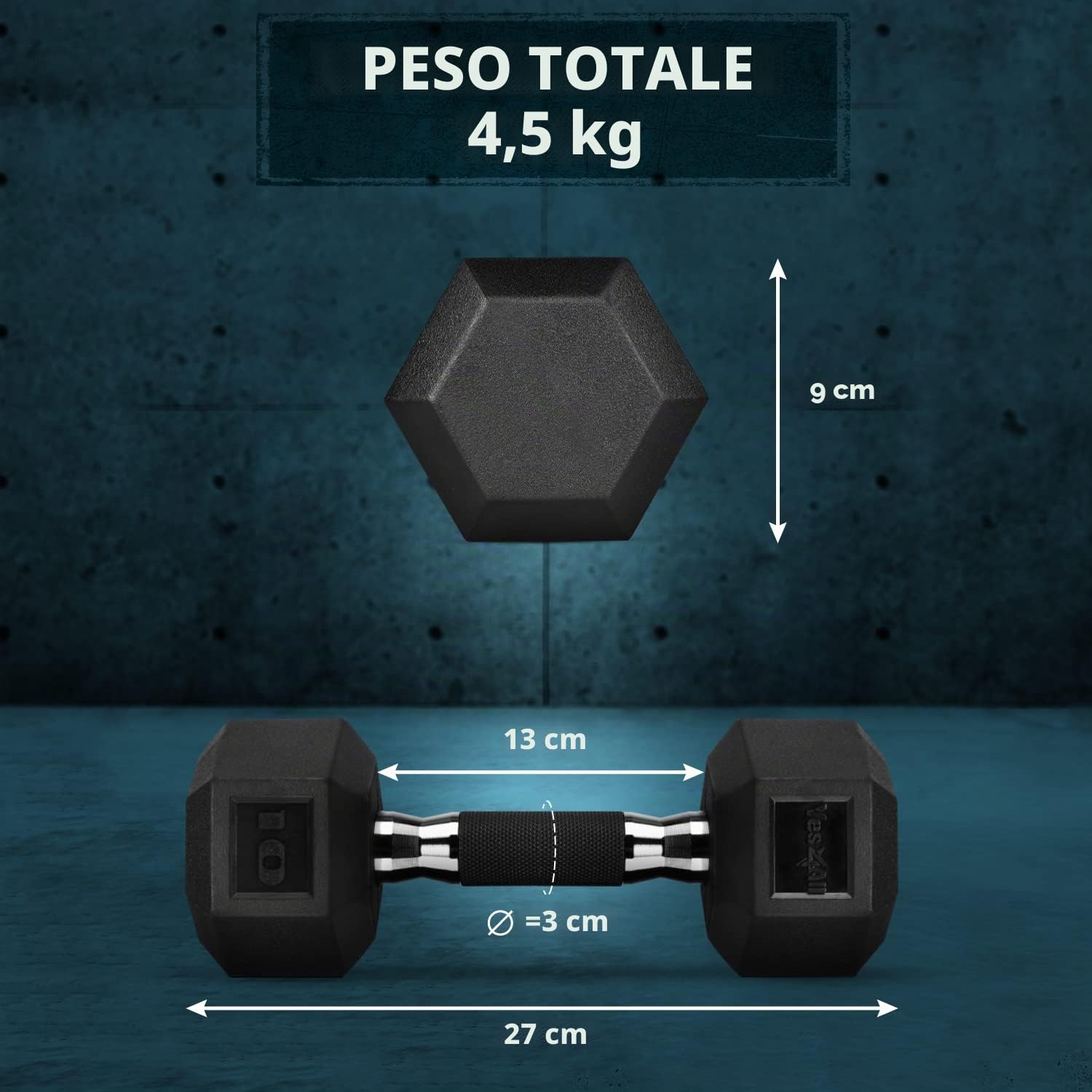 Yes4All Manubri esagonali con impugnatura in gomma – Pesi a mano con antiscivolo 2 – 25 kg singolo