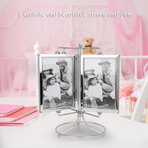 Miniatura 5 de Moklor - Marco de fotos giratorio, marco de fotos de metal, carrusel, soporte de exhibición de fotos para fotos de 4 x 6 pulgadas para cocina,