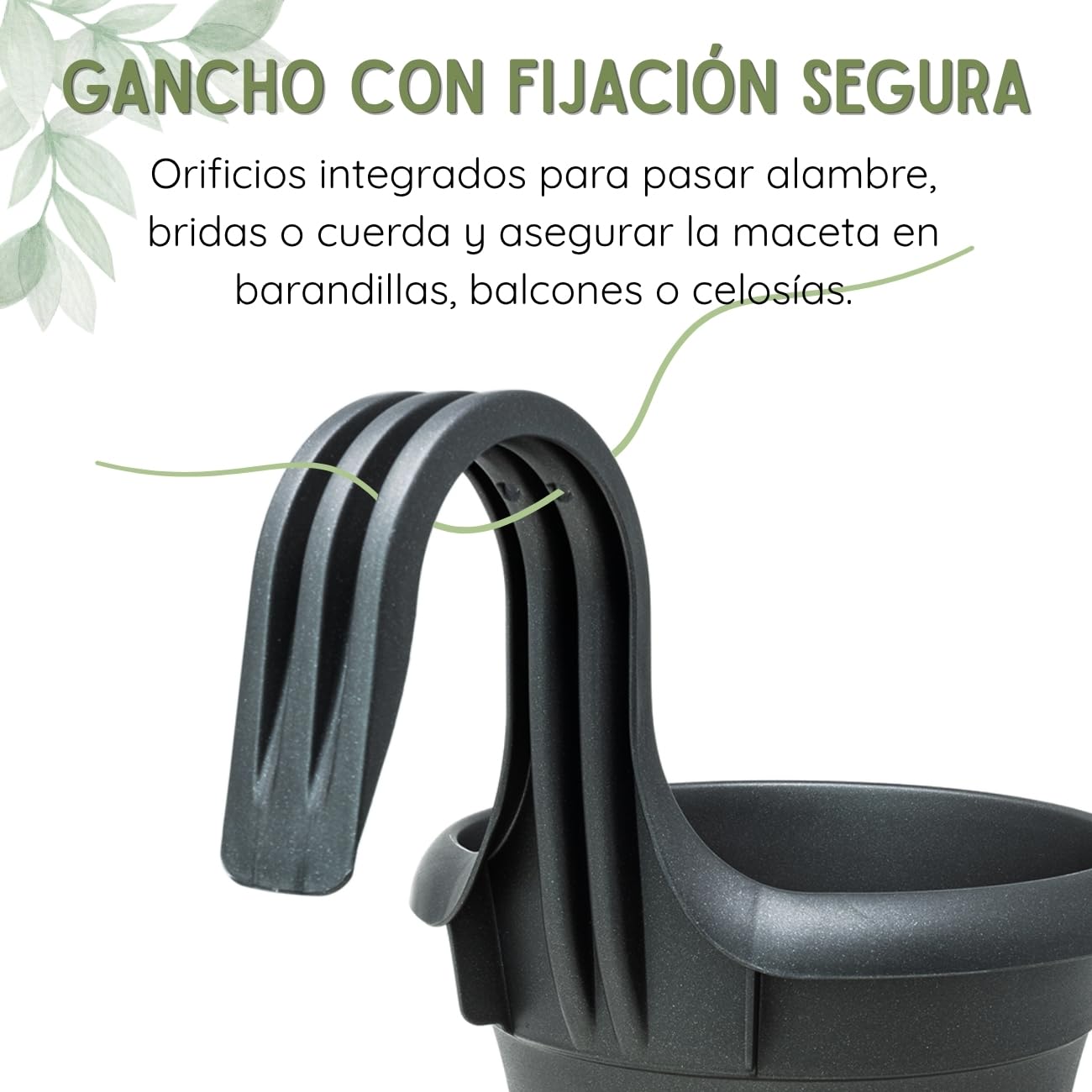 Macetas Colgantes Exterior Balcón Plástico 6 ud Ø16 cm Gris Antracita | Para Colgar en Balcón, Barandilla, Palet, Celosía, Resistentes a Rayos UV