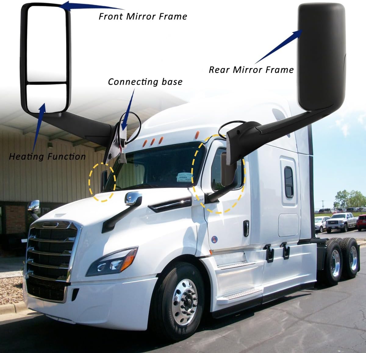 Door Mirror for FREIGHTLINER CASCADIA, Driver Side Black Heated & Motorized Door Mirror Assembly for FREIGHTLINER CASCADIA 2018+ (Black, RiGht)