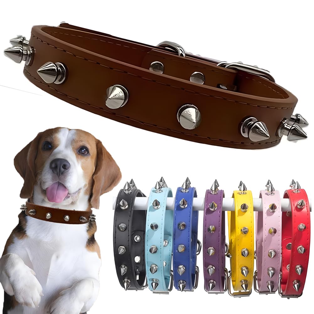 Spiked Dog Collar for Small Dogs PU Leather Spike Puppy Collar Anti Bite Rivet Studded Cat Collar for Kittens Extra Small Medium Pets Like Chihuahua