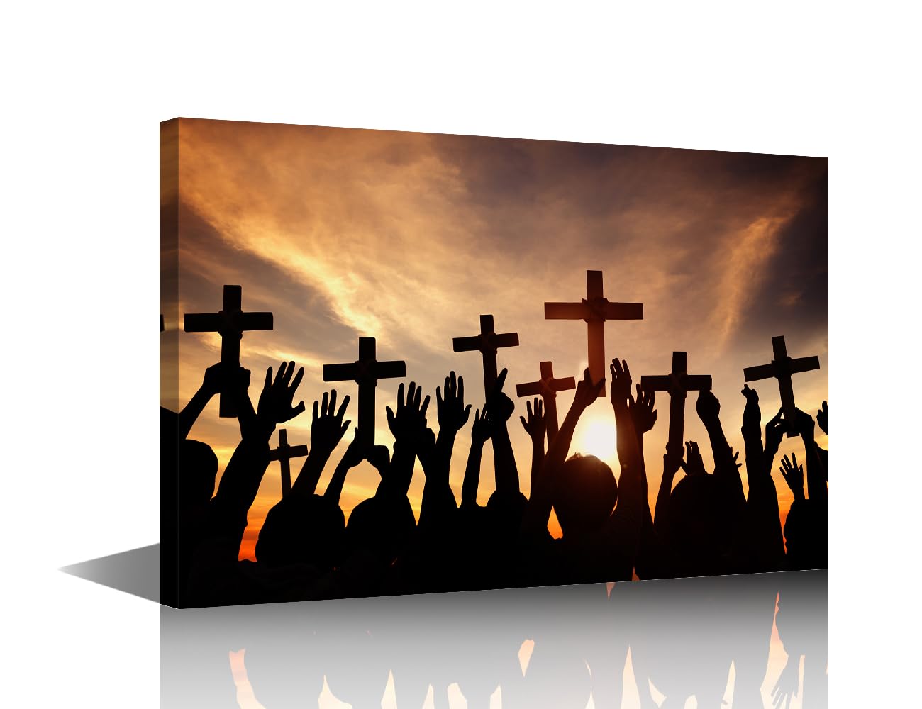 TISHIRON Wall Art for Living Room Christian Bedroom Wall Decor Sunset Wall Paintings for Office Hand of God Print On Canvas Jesus Christ Modern Artwork Stretched and Framed Ready to Hang