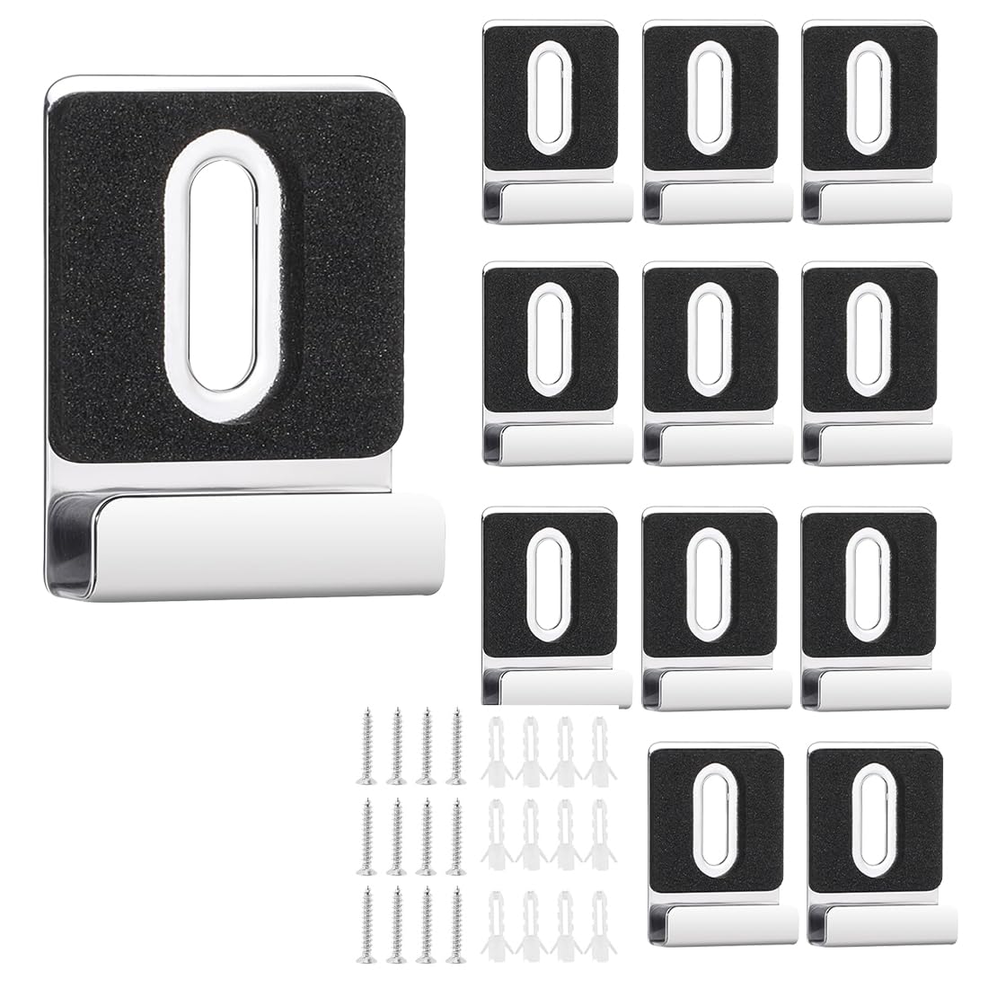 12 Pezzi ganci per specchio a muro, Supporto Specchio, Ganci per Quadri, Acciaio Inossidabile Clip di Fissaggio Pesanti, Quadrato Gancio Porta Specchio, con Tubo di Espansione e Viti(Argento)