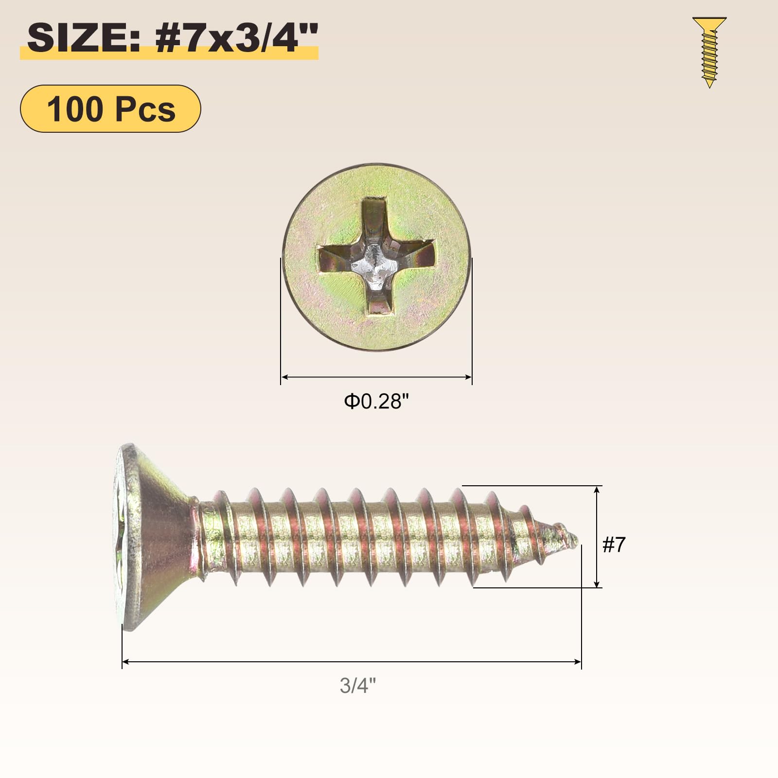 METALLIXITY Countersunk Phillips Wood Screws (#7x3/4") 100Pcs - Image 2