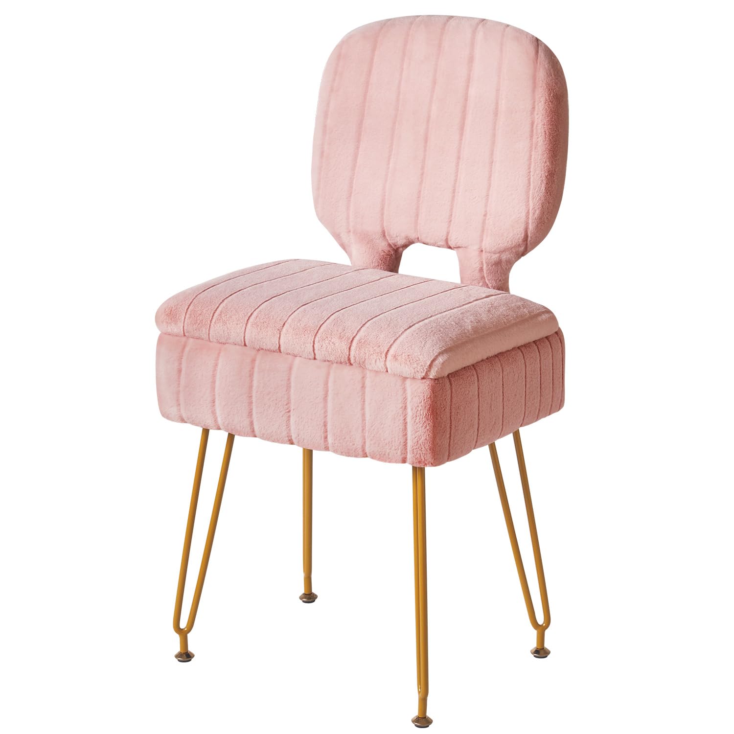 IBUYKE sedia da vanità rettangolare con stoccaggio, piccola sedia da trucco pieghevole, 42 * 31 * 72 cm, sgabello ottomano in velluto carino per il soggiorno, con piedi antiscivolo, rosa WBD030P