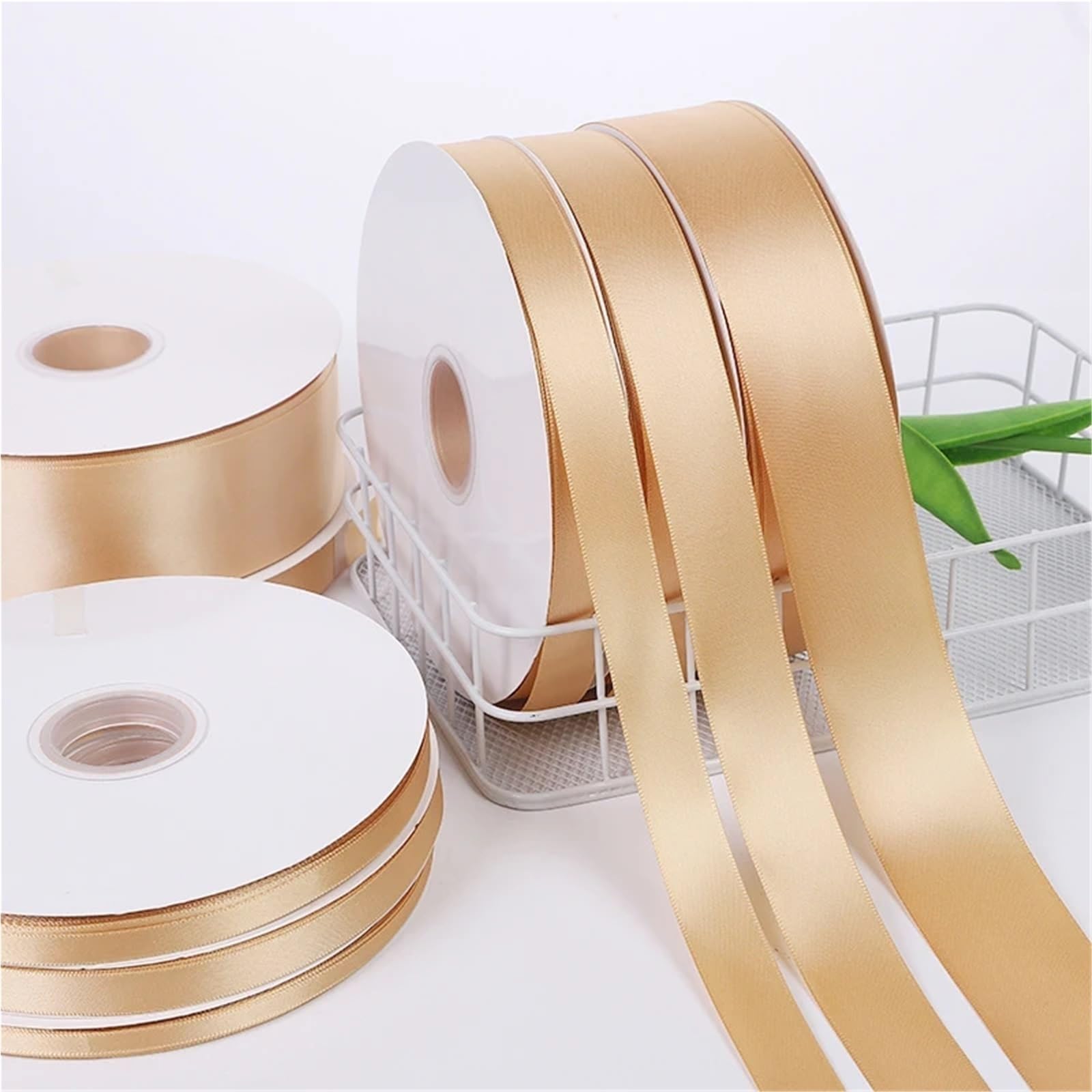 2 Rotolo 90M/Roll Champagne Nastri di Raso Confezione Regalo Corona Decorazione Archi Dei Capelli Fare FAI DA TE Fatti A Mano Forniture Nastro Per Decorazioni(4cm x 90m)