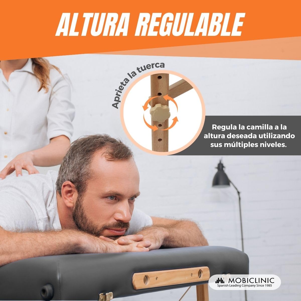 Mobiclinic®, Camilla Fisioterapia Plegable, CM-01 Light, 186x60 cm, Cama de Masaje, Marca Española, Reposacabezas, Regulable en Altura, Portátil, Madera, hasta 150kg, Negra