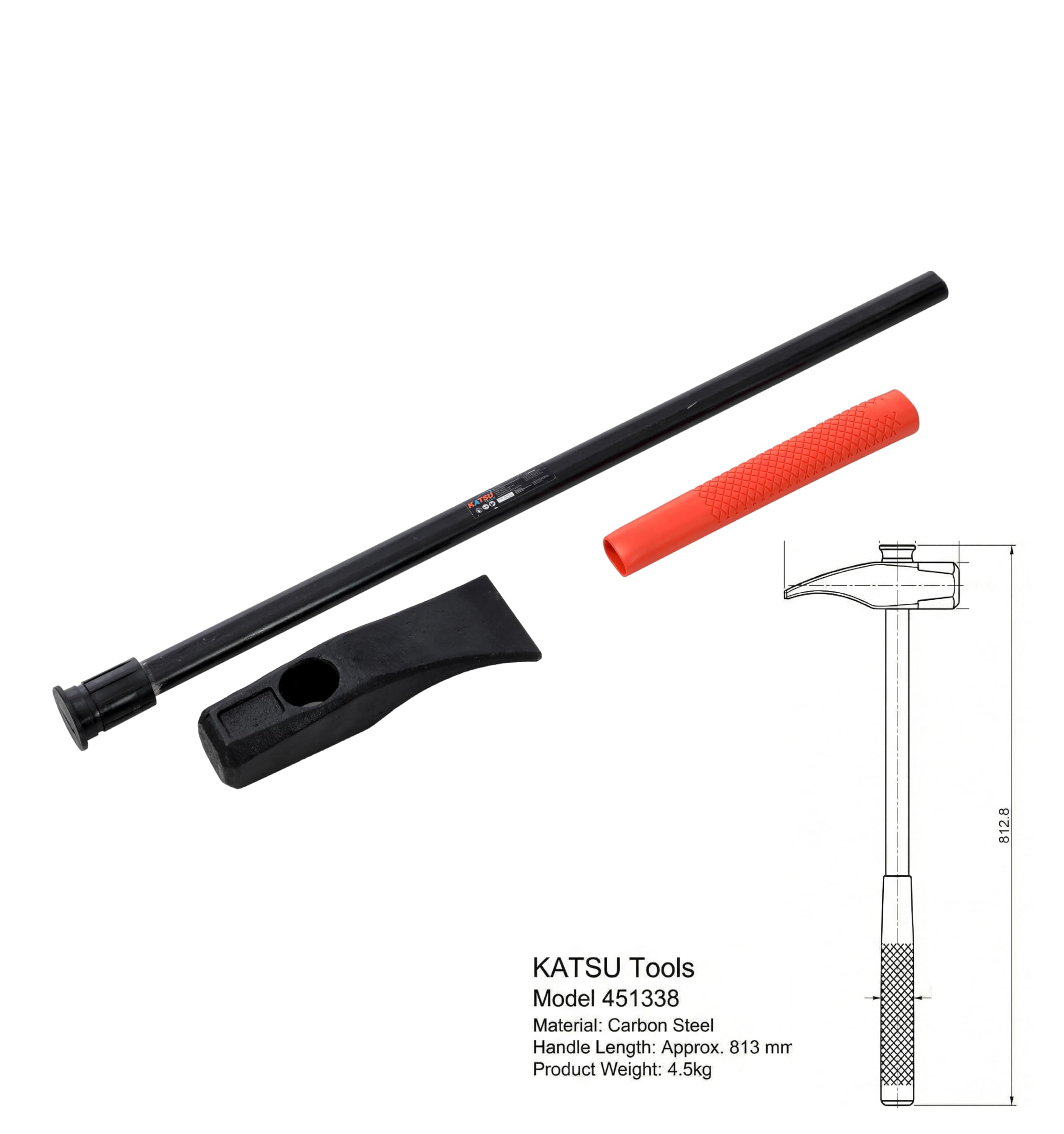 KATSU Tools Martillo para Neumáticos Destalonador Manual de 32" – Desmontaje y Cambio de Ruedas para Coches, SUVs y Camiones Ligeros, Modelo 451338