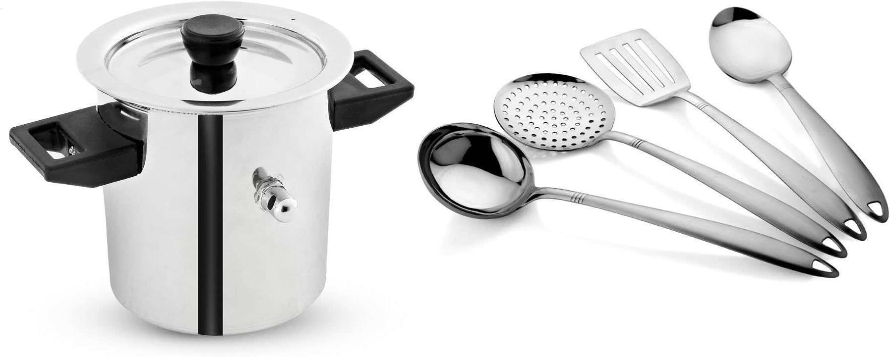Pigeon - Milk Boiler, 2 litres & Pigeon - Ladle Set, 4 - Pieces Combo