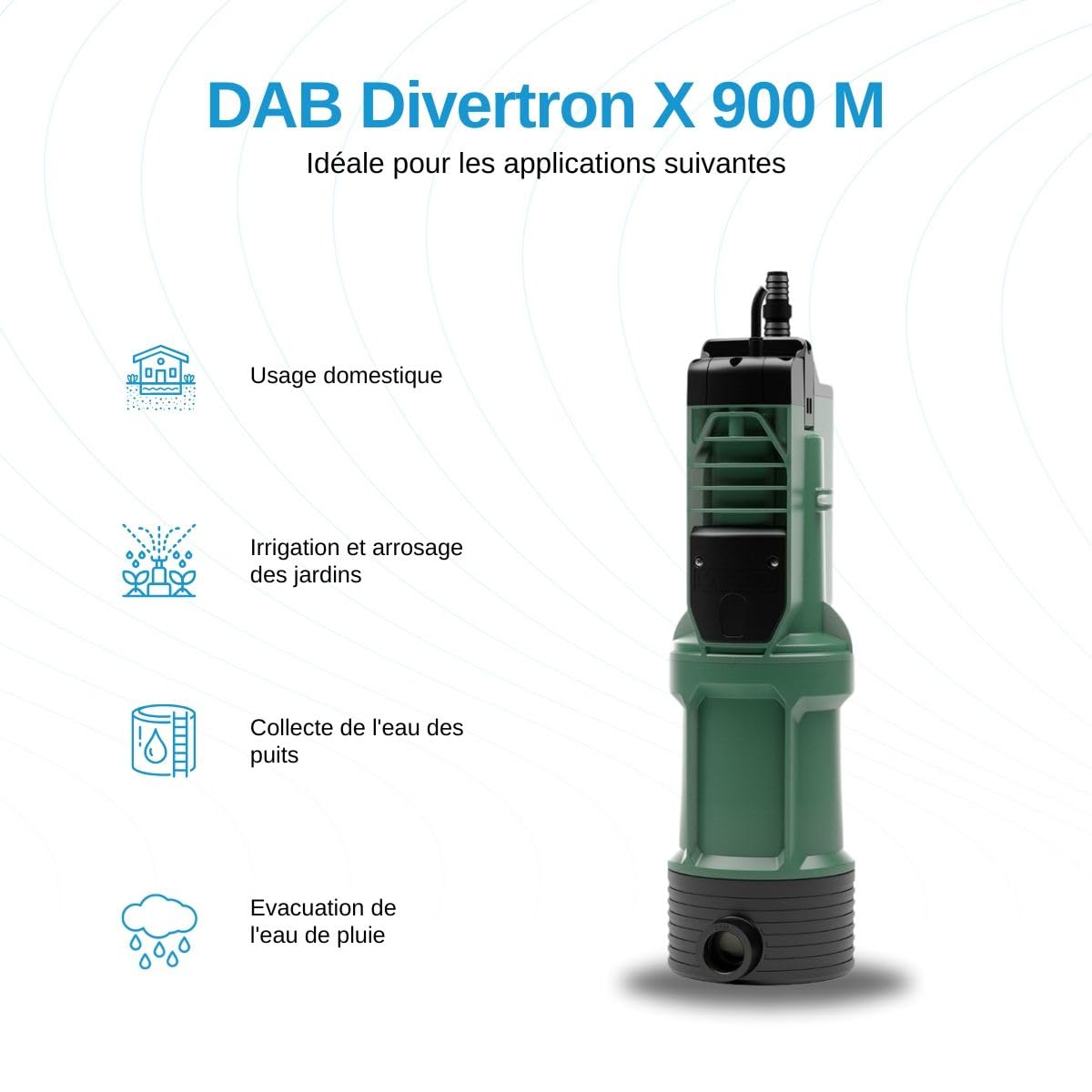 DAB Divertron X 900 M HP 0,75 Pompe submersible multi-impelleur avec électronique intégrée pour l'irrigation de jardin, usage domestique et résidentiel