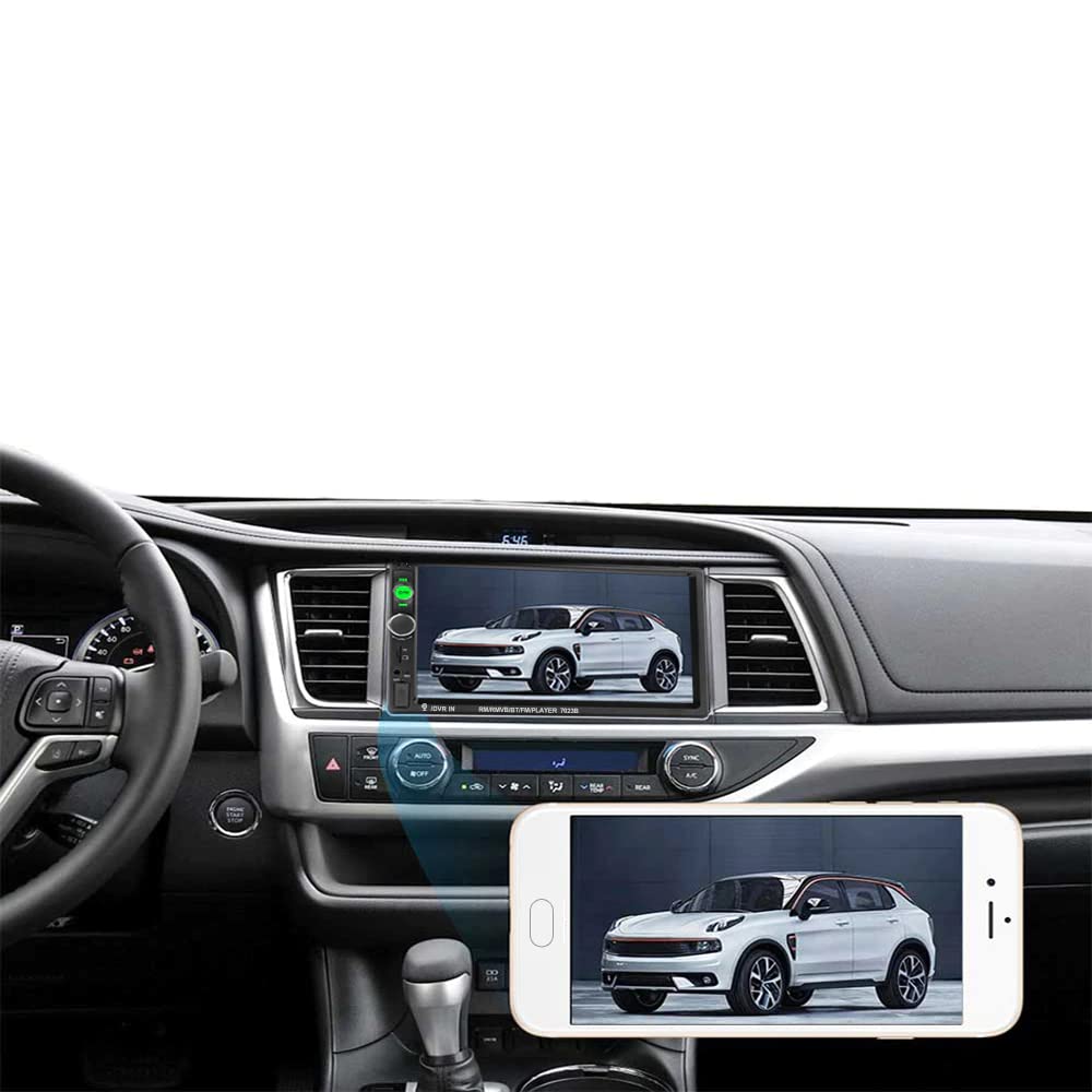 Retoo Autoradio con Bluetooth USB, display touch da 7 pollici, ricevitore multimediale 2 DIN, regolazione della luminosità, lettore multimediale con telecamera posteriore, touch screen, radio per auto