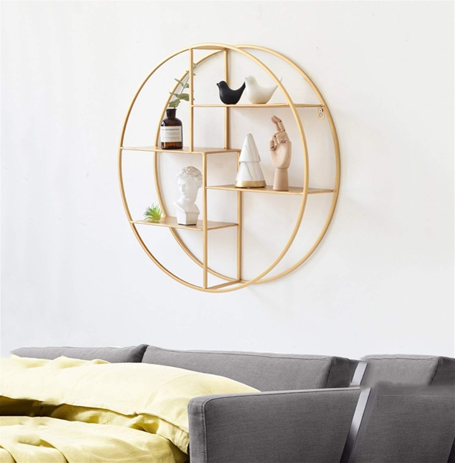 Moderna mensola sospesa rotonda in metallo a forma di cubo, pensile per decorare la casa, trofeo, esporre foto e altro ancora, soluzione elegante (60 x 15 x 60 cm)