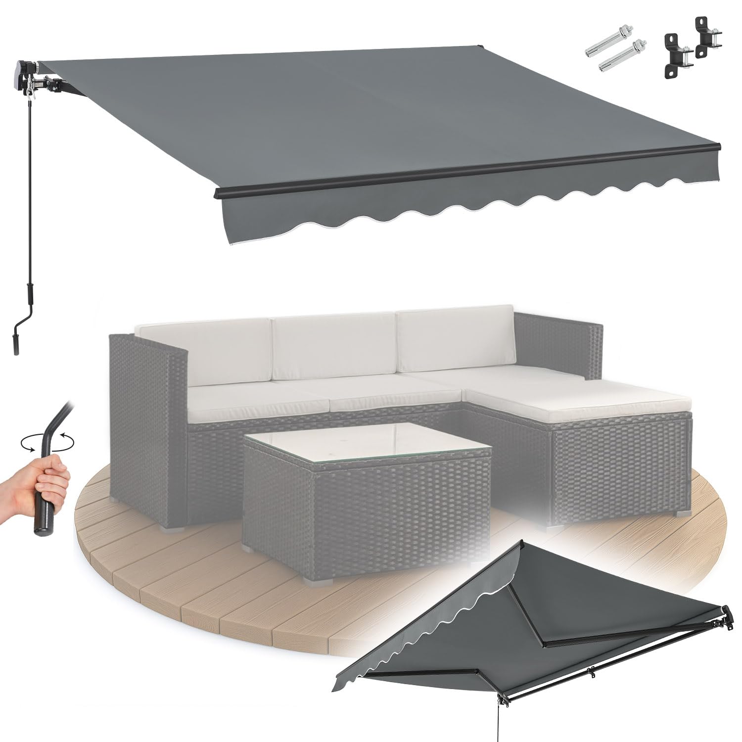 Juskys Store Banne à Bras Articulés 400x300 cm, UV40+, Déperlant, avec Manivelle, Longueur & Inclinaison Réglables, Terrasse, Balcon - Gris