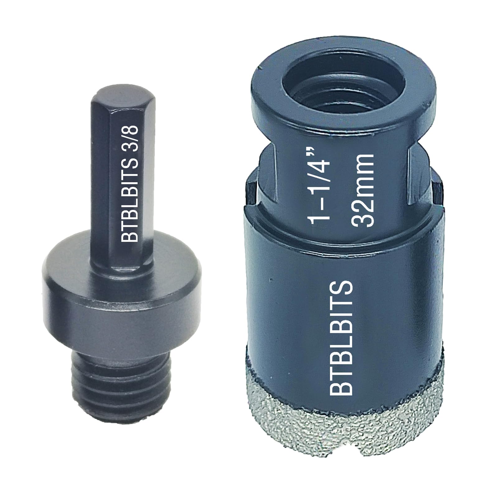 Dry Diamond Core Drill Bit 1-1/4 Inch (32mm) Tile Diamond Hole Saw Set for Porcelain Ceramic Granite Marble Masonry Stone Quartz with 5/8-11 Thread and 3/8 inch Hex Shank Adapter