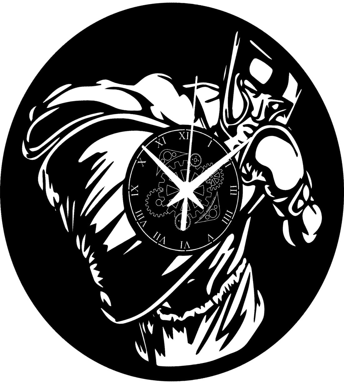 Instant Karma Clocks | Boxing Wall Clock with Fighter Silhouette – Wall Decoration – Home Office Kitchen, Living Room, Bedroom Gym – Silent Non-Ticking