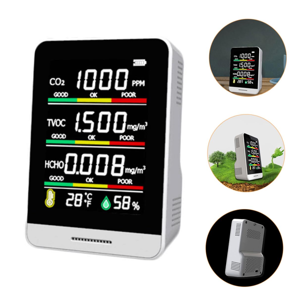 Cabilock Detector de Co2 Portátil para Medición de Tvoc Sensor de Calidad del Aire Interior y Medición de Temperatura Cuerpo de Vidrio y Batería de 1200ma