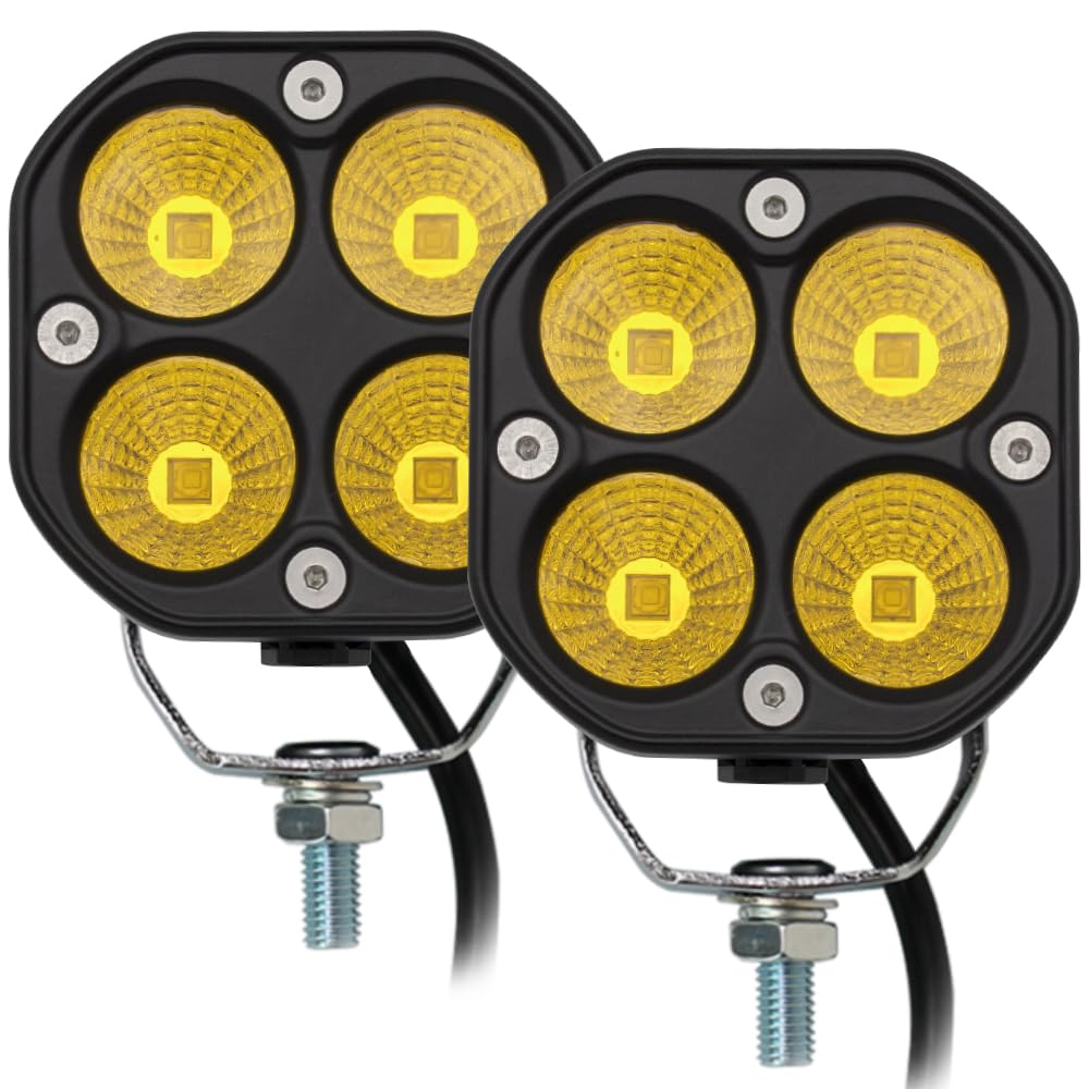 LED Yellow/Amber Driving Fog Lights Pod Lights Offroad Driving Lights Flood Beam 2Pcs 3Inch 40W Waterproof Work Auxiliary Lights Ditch Lights fit for Car Truck ATV UTV Motorcycle Golf Pick-up