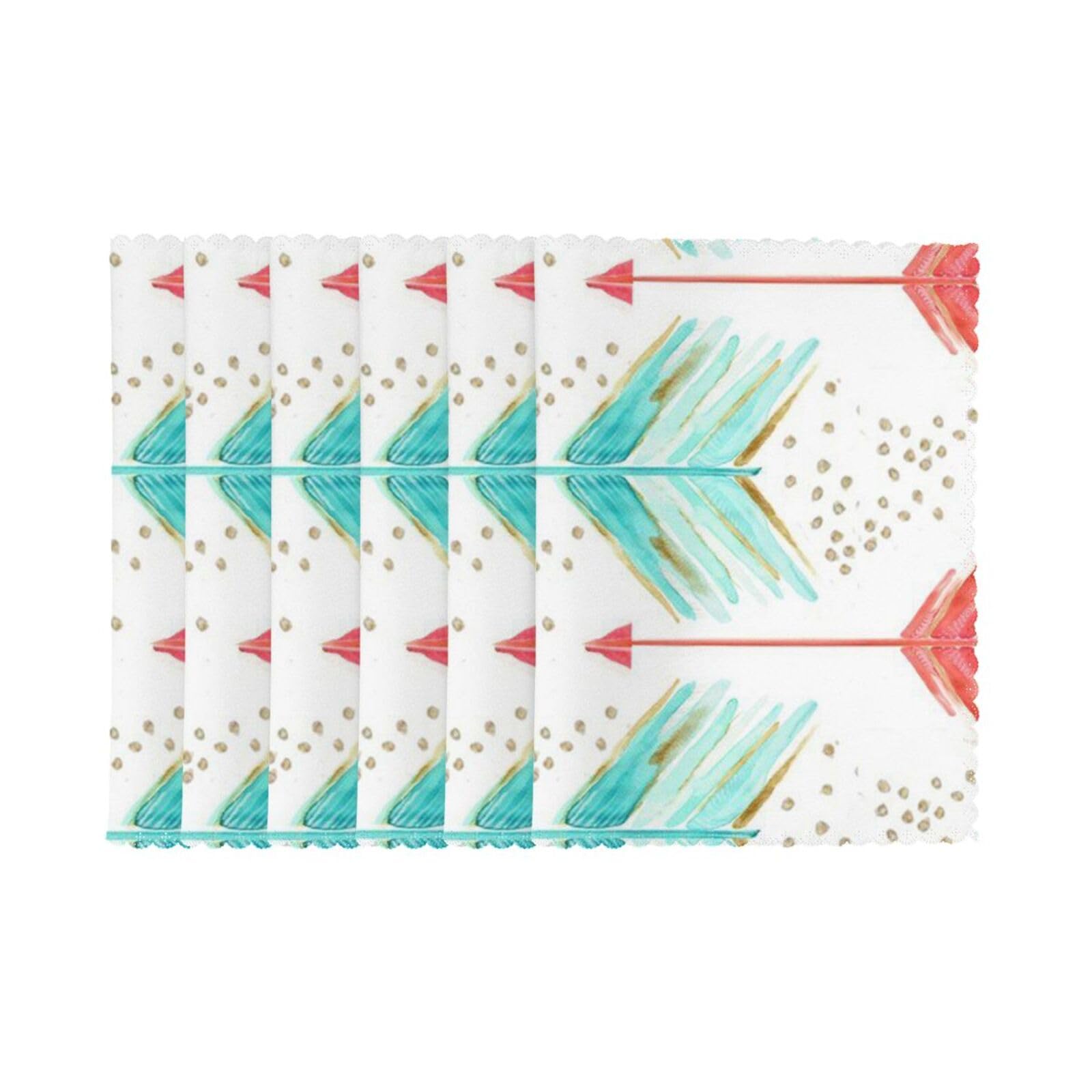 6 PCS Heat Resistant Placemat 45x30 CM, Coral and Teal Arrows Printed Non-Slip Place Mats for Kitchen Dining Table Indoor Outdoor