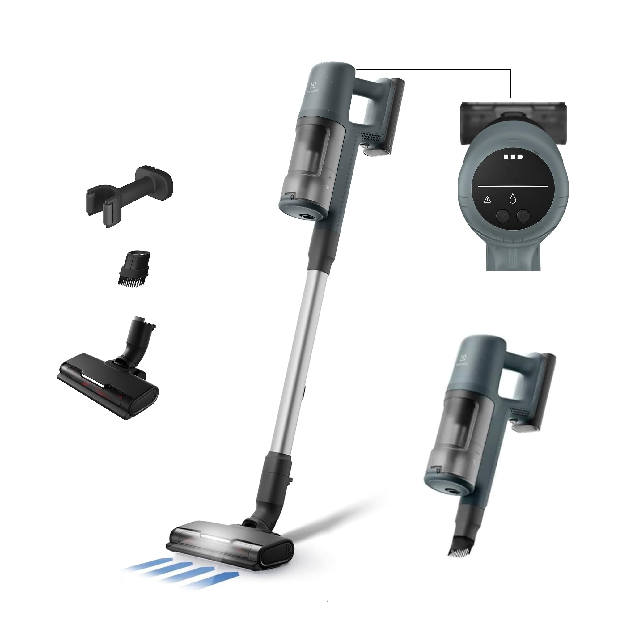 Electrolux Aspirapolvere Senza Filo Serie Clean 600, 40 min di Autonomia, EP61CB21OG, Potente e Portatile, Spazzola Con Rullo Motorizzata, Spazzola Per La Polvere, Lancia con LED, 79 dB, Verde