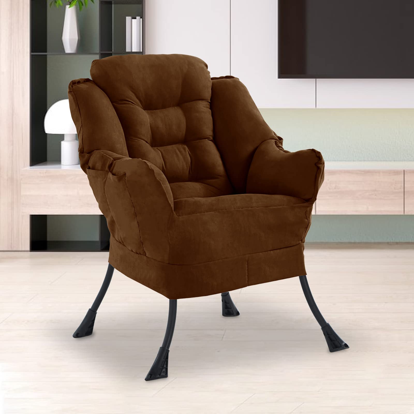 Buy Upholstered Lazy Chair Accent Sofa Chair with Side Pocket Metal