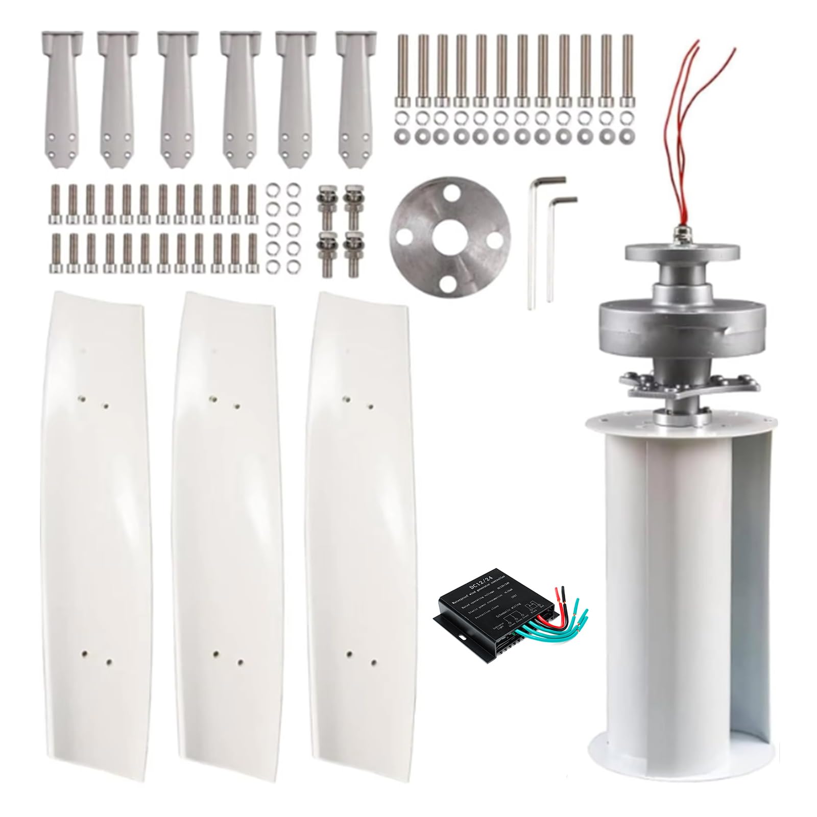 Generatore Eolico Verticale a 3 Lame 3000W a Basso Rumore Mulino a Vento 12V 24V 48V 220V Kit di Energia Eolica per Esterni, Montagna, Illuminazione Stradale con Controller