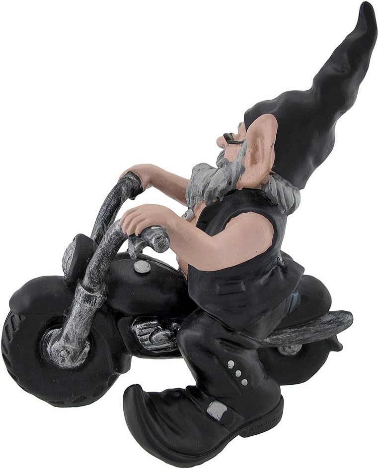 Zeckos `Gnoschitt Rides Again` Biker Garden Gnome on Motorcycle Statue 12 Inch