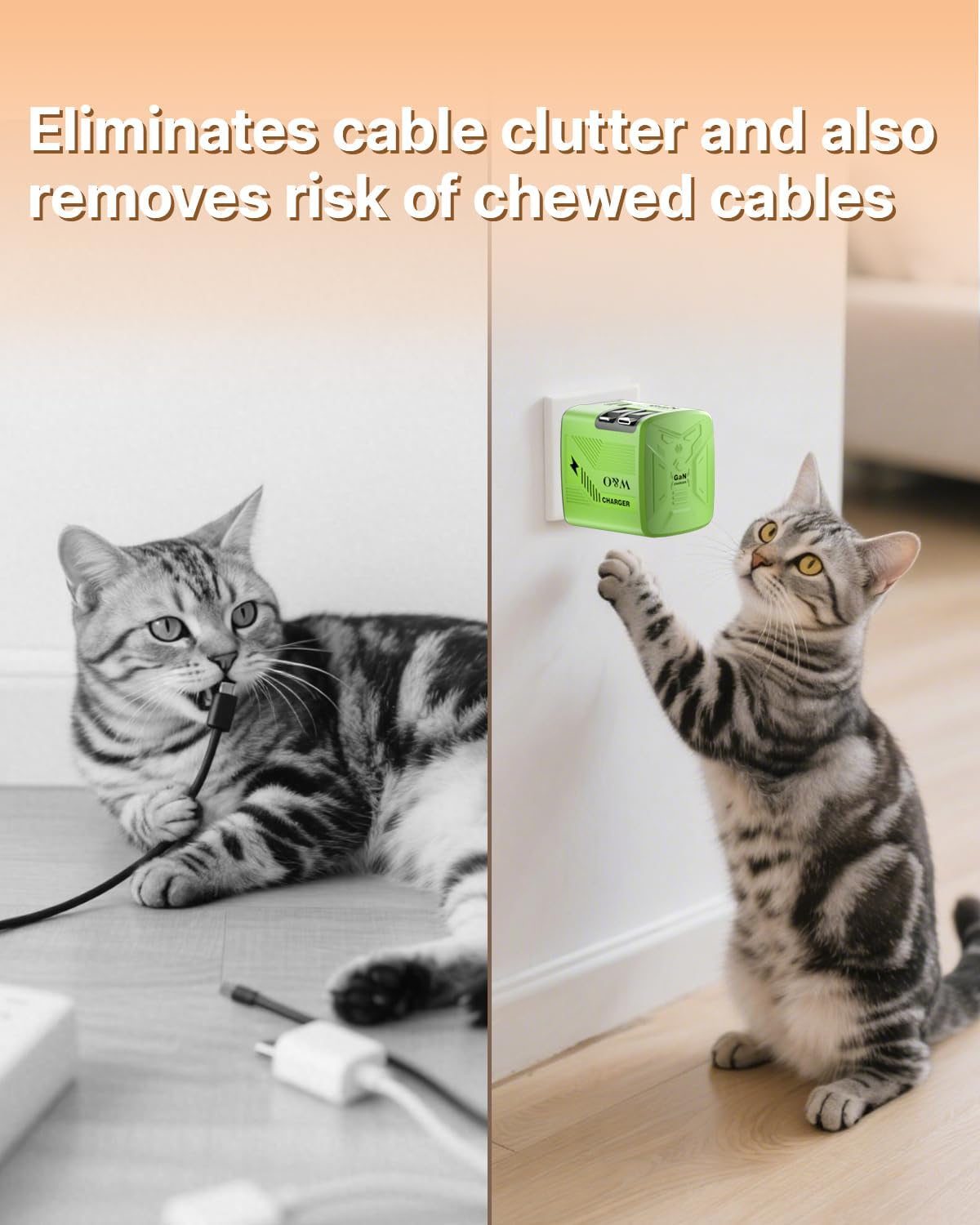W & O 60W gan Fast Charger for iPhone, Retractable Phone Charger Wall Plug with Type‑C & Compatible Lightning Cables,for iPhone 17/16/15, Galaxy S25/24,Android Devices(Green) 7 61nWS+y3WGL. AC SL1500
