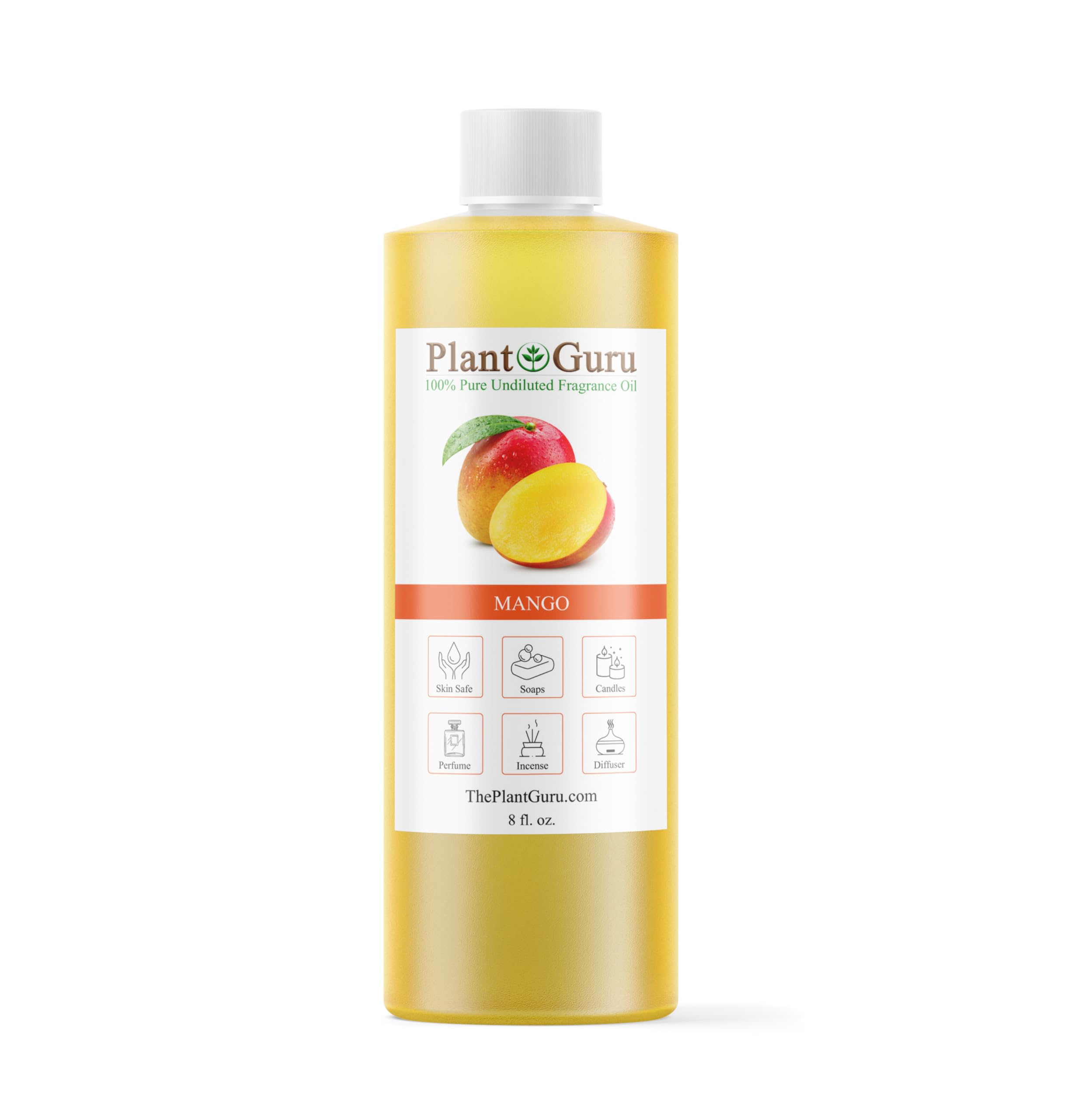 Plant Guru Mango Fragrance Oil 8 fl. oz. Scented Oil for DIY Soap Making, Candles, Bath Bombs, Body Butters. Used in Aromatherapy Diffusers, Burners and Warmers. Great Addition to Lotions and Creams.