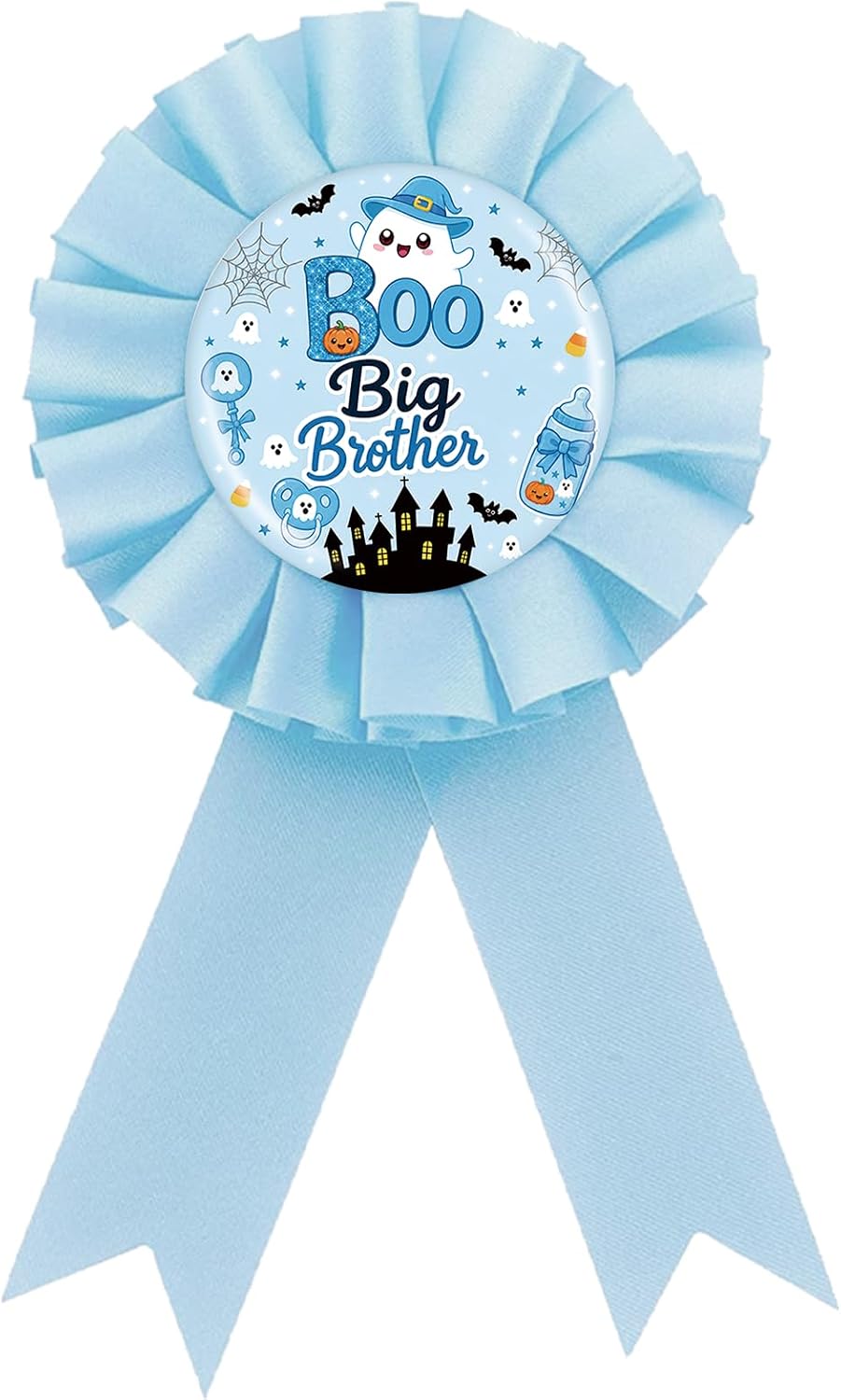 Halloween Big Brother Tinplate Badge Pin, Spooky Brother To Be Pin, Halloween Birthday Boy Button Pin, Blue Rosette Baby Boo Award Ribbon Button for Boys, Little Boo Baby Shower/Birthday Party Decoration