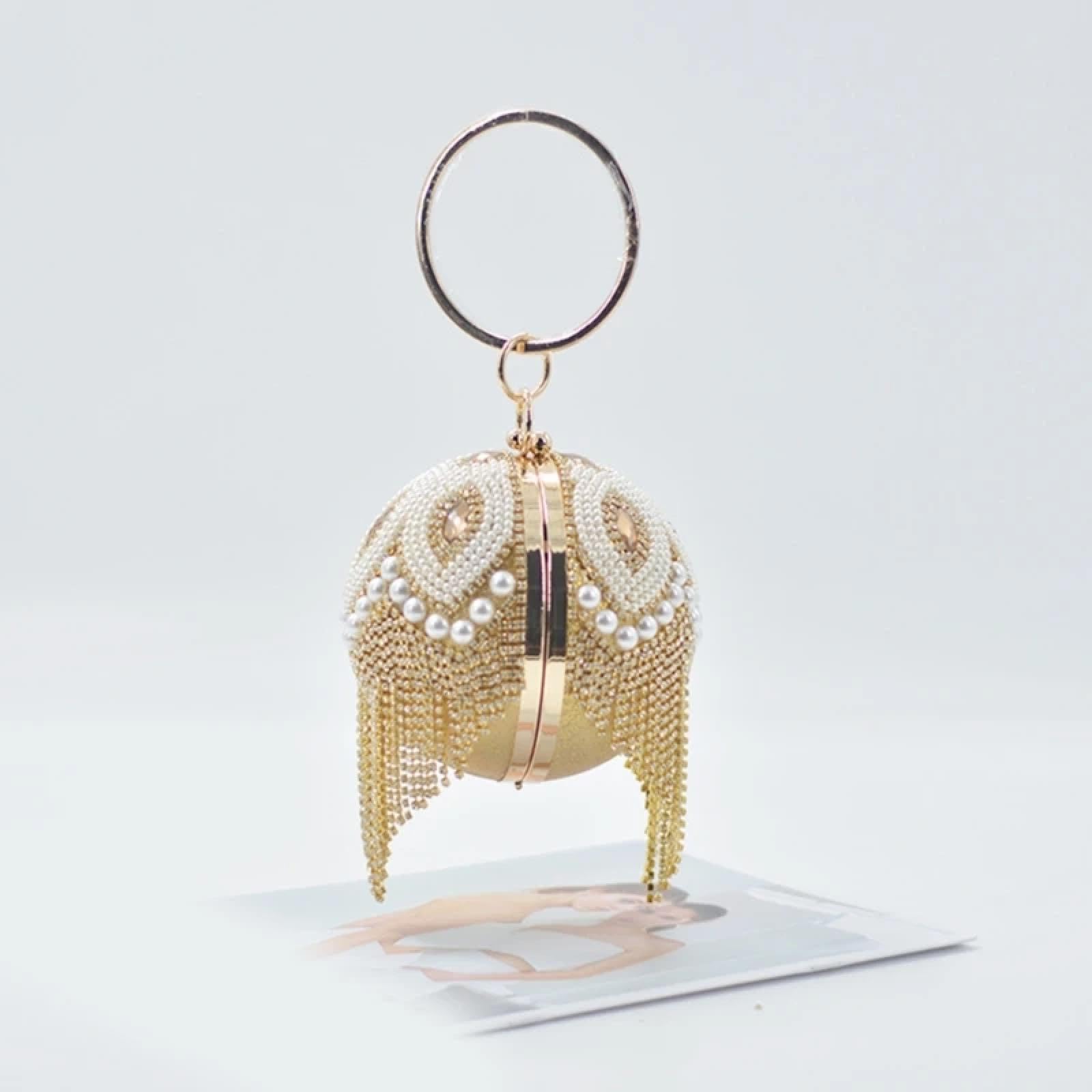Abendtasche Damen Clutch Runde Ball Form Abend Tasche Damen Strass Perle Handtasche Elegante Hochzeit Prom Party Clutch Schulter Tasche