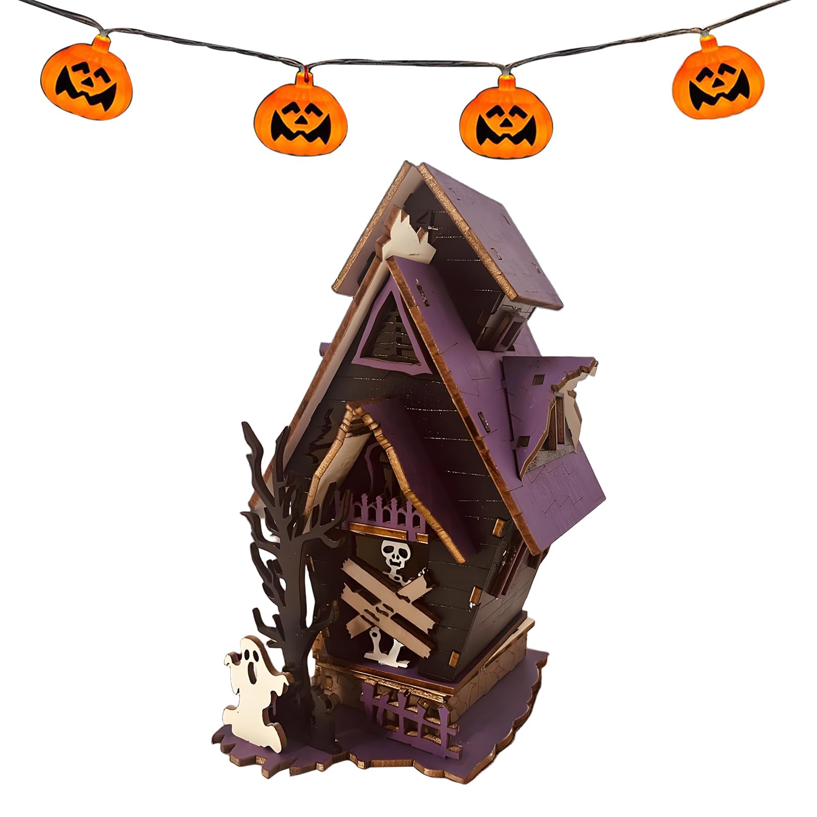 Casa encantada de Halloween para decorar tu chimenea o mesa en un otoño rústico y acogedor
