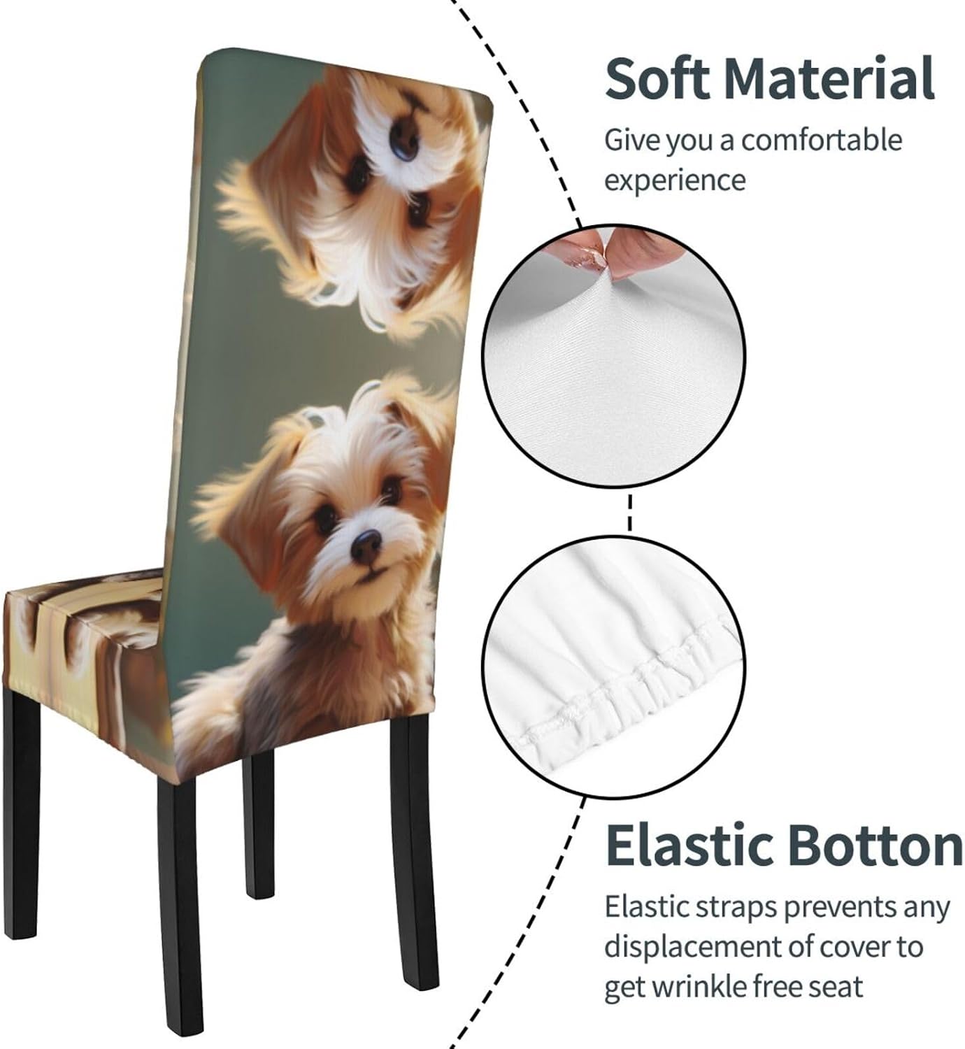 Cute Dog Prints Protection Cover for Dining Chair - Stretchable Chair Throw Covers for Dining Room, Hotel Event Party