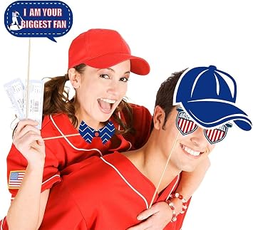 25Pcs Baseball Photo Booth Props with Stick, Theme Selfie Props, Birthday Party Supplies, Photography Backdrop Decorations