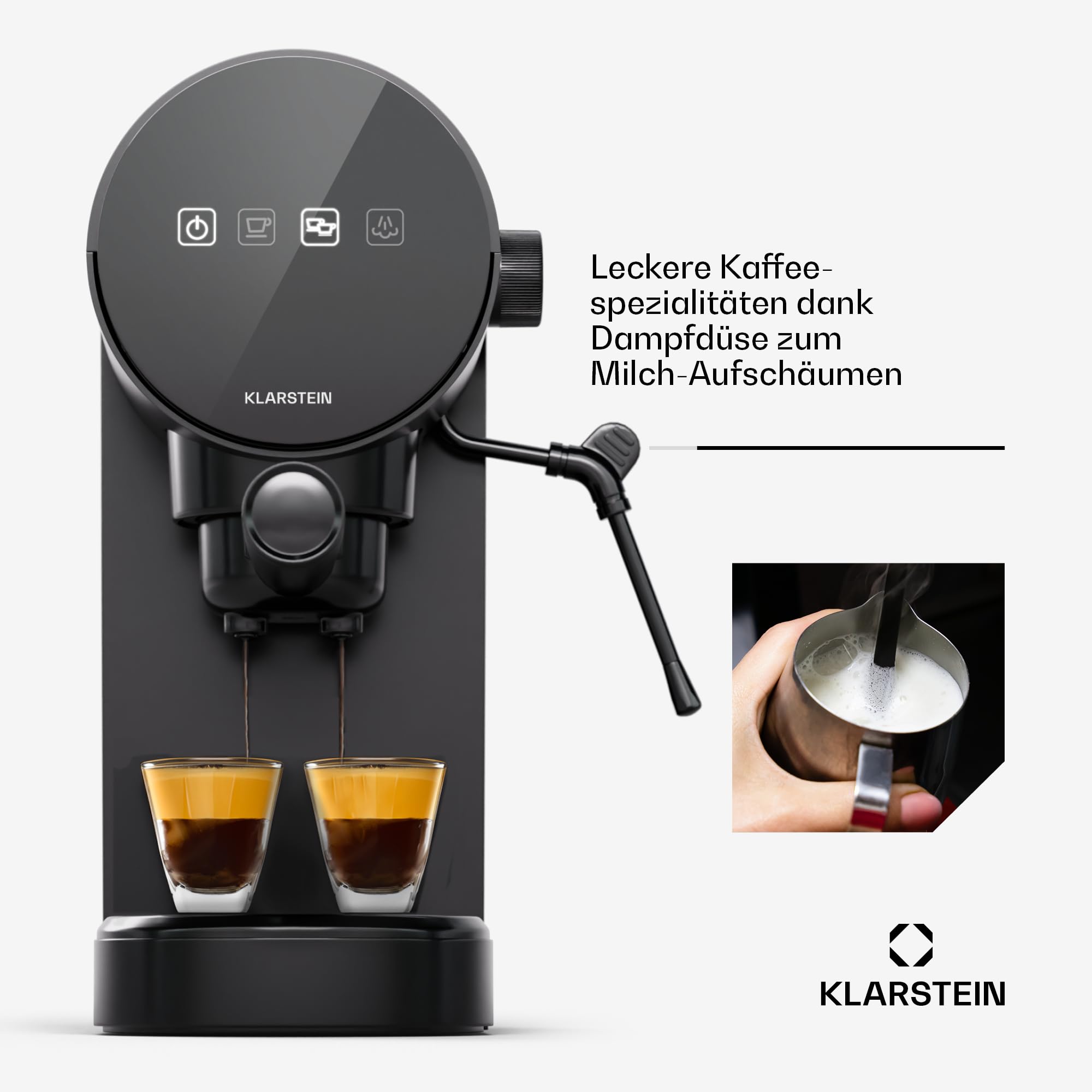 Klarstein Espresso Siebträgermaschine mit Milchaufschäumer, 0,9L Retro Mini-Espressomaschine mit Siebträger, 1360 Watt Kaffeemaschine Klein, Kaffeemaschine für Cappuccino, Latte & Macchiato
