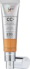 IT Cosmetics CC+ Cream - Natural Full Coverage Foundation With SPF 50+, Color Corrector & Anti-Aging Hydrating Serum, Hyaluronic Acid + Peptides, Lightweight Up To 24H Wear, All Skin Types- 1.08 fl oz