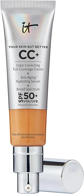 IT Cosmetics CC+ Cream - Natural Full Coverage Foundation With SPF 50+, Color Corrector & Anti-Aging Hydrating Serum, Hyaluronic Acid + Peptides, Lightweight Up To 24H Wear, All Skin Types- 1.08 fl oz