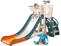 6 in 1 Toddler Playset with Slide,Toddler Slide,Slide for Kids with Basketball Hoop,Ball,Ring Toss,Kids Slide Toddler Playground Toddler Slide Indoor Outdoor Toys