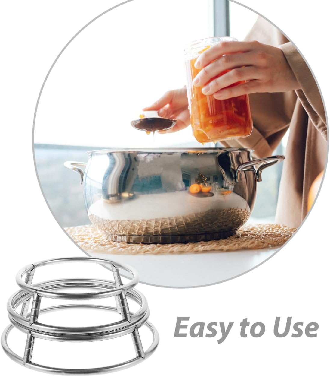 Unomor 2Pack Round Stainless Steel Pot Holders Heat Resistant Wok Stand and Steam Rack for Gas Stove Kitchen Organizer Space-Saving Cookware Holder