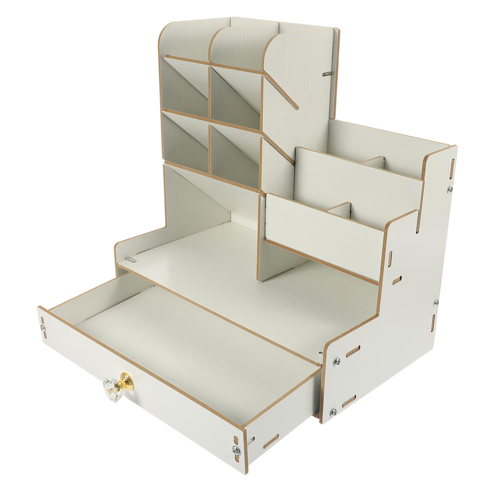 Organizador de Escritorio de Madera Blanco, Caja Multicompartimentos