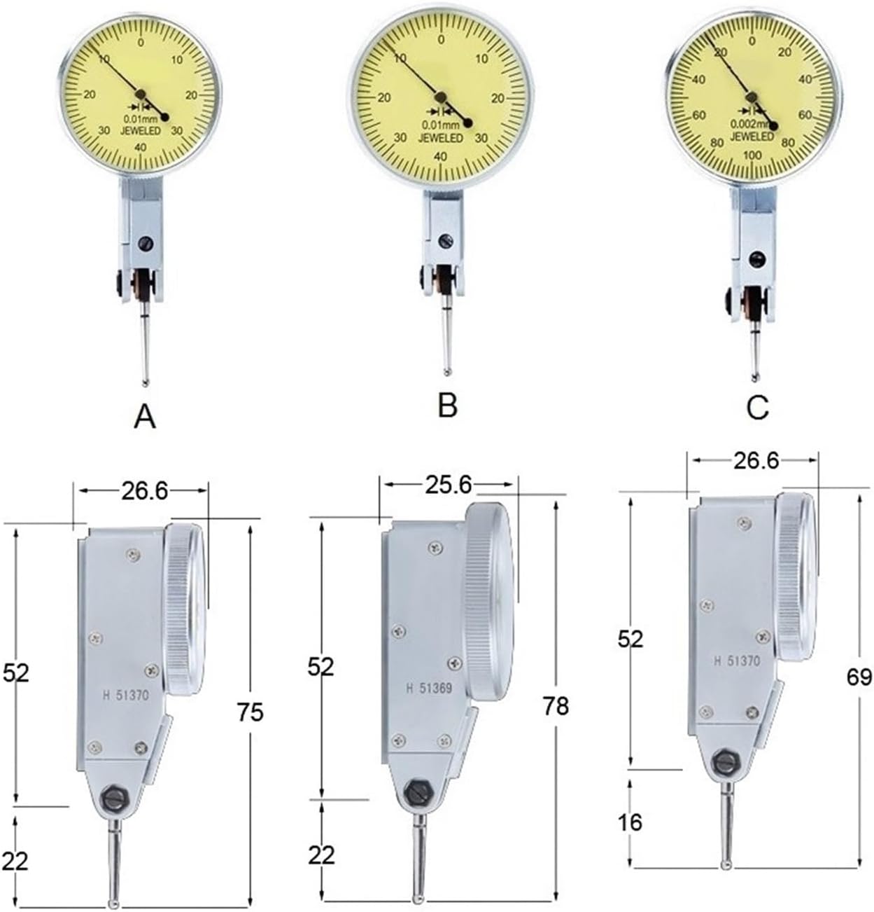 Micrometer, 0.001Mm Leverage Dial Indicator 0-0.8Mm Measuring Shaft Runout Analog Test Professional Analog Dial Gauge Instrument Tools,Mode D-F