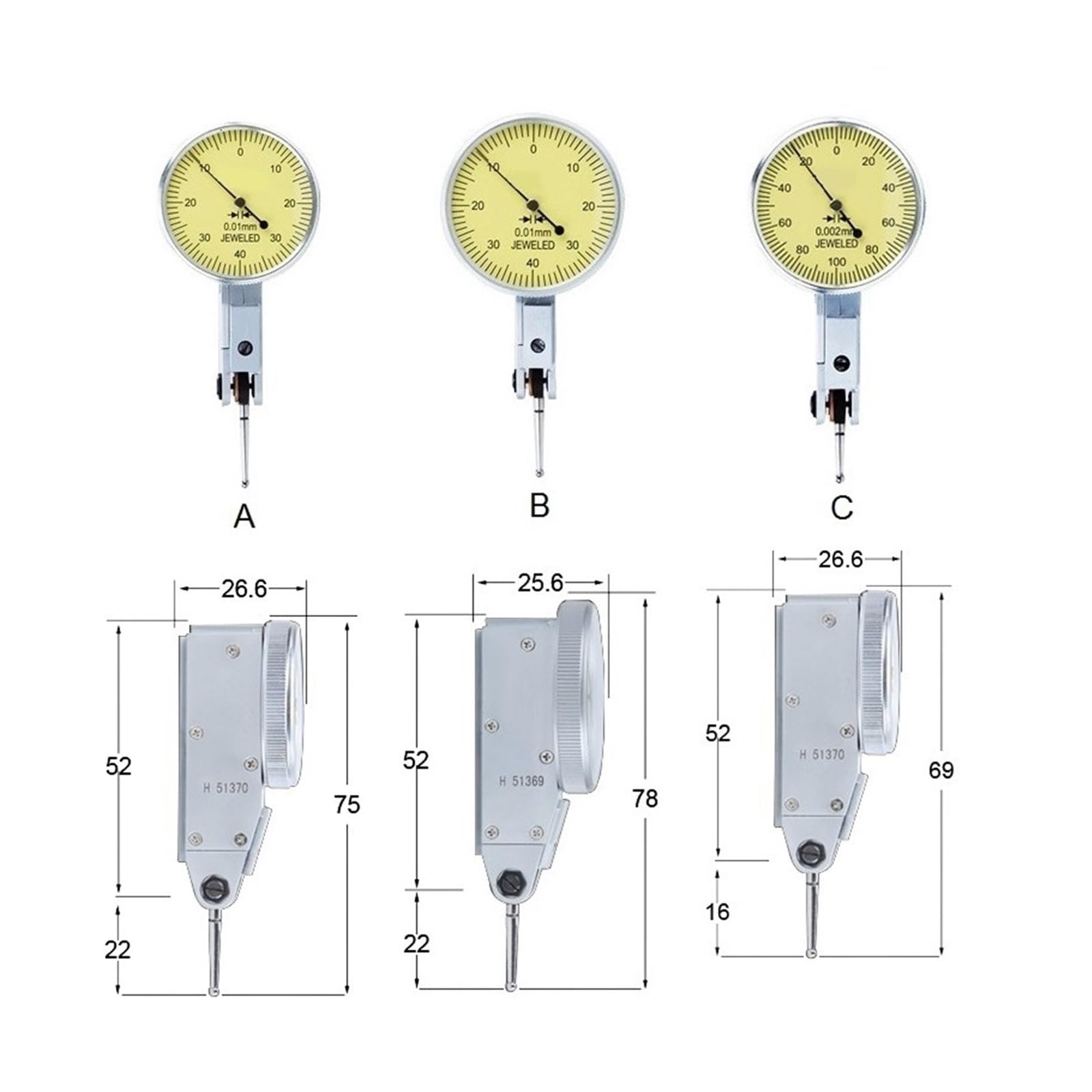 Indicador de Dial apalancamiento 0.001mm, 0-0,8mm, eje medición, prueba analógica, herramientas instrumento calibre analógico profesional,Calibración precisa(Model B)