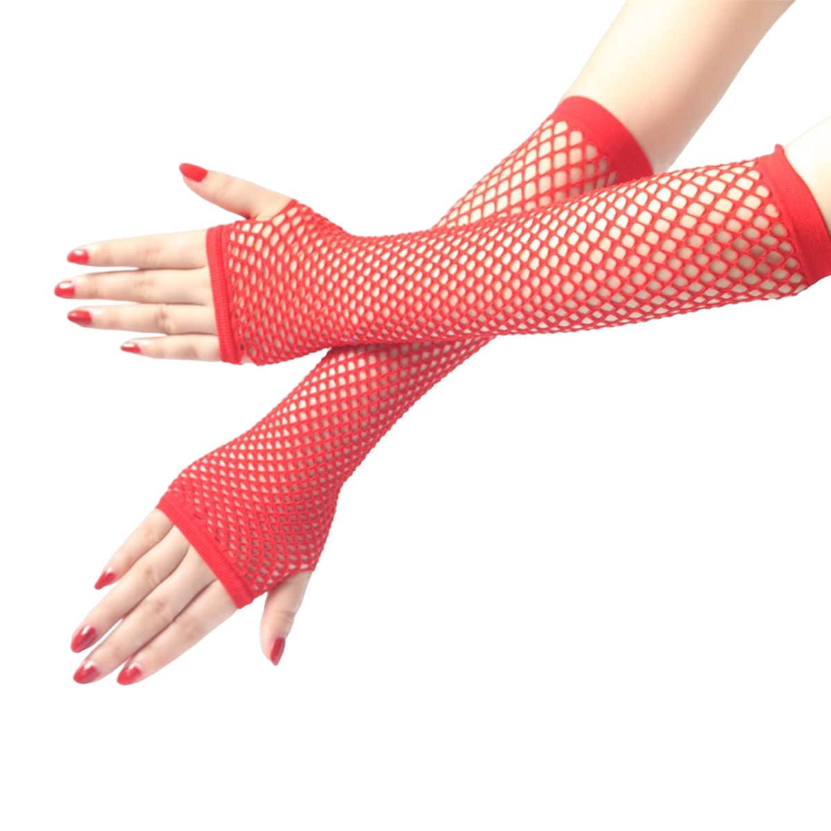 SamHeng Long Fishnet Gloves, Black Fingerless Arm Warmers Mesh Fancy Dress Gloves, Fancy Dress Punk Accessory for Women Girls Kids 80s Costume Evening Party Supplies Tutu Rave Hen Night